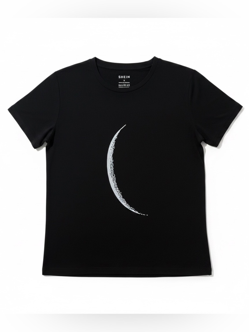 🌘 SHEIN Black T-shirt w/ White Crescent Moon Graphic | Women’s Sz Sm